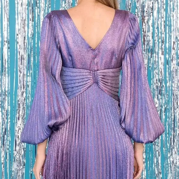 New Alden Adair Elegant Purple Pleated Glittery Dopamine Dress $338 - Picture 3 of 5